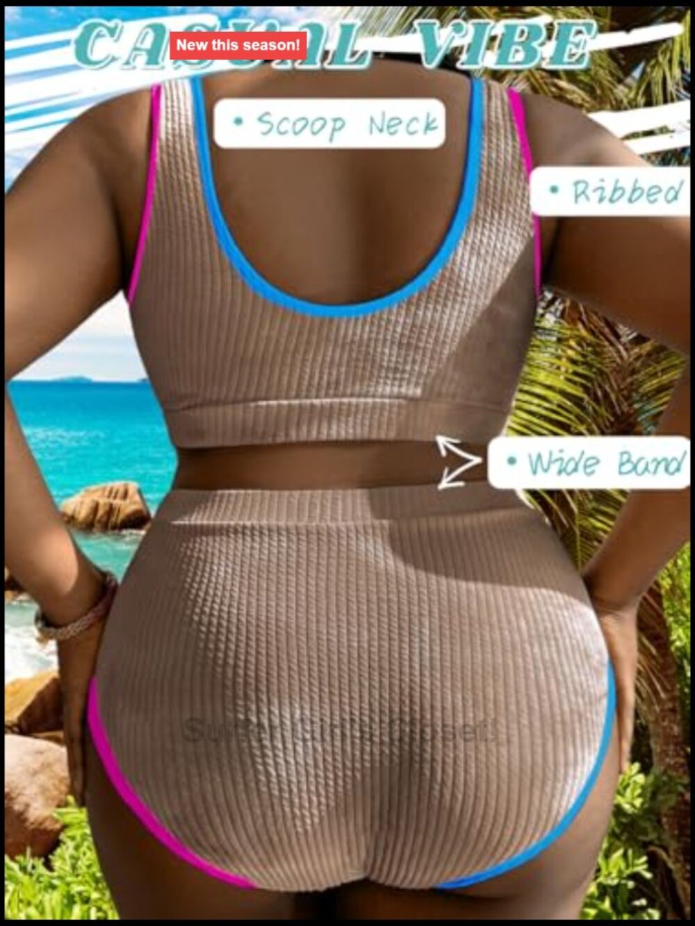 Plus Size High Waisted Bikini Set Tank Top Ribbed - Picture 3 of 6